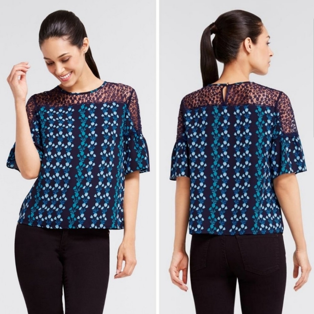 Draper James Meadow Vines Floral and Lace Top